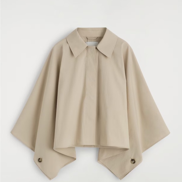 COS CROPPED TRENCH COAT CAPE Light Tan Cape Jacket - Picture 7 of 12